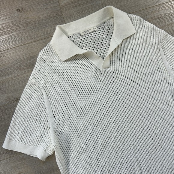 Suitsupply Crochet Polo Mens XXL Off White Open Collar Buttonless Knit Cotton - Picture 2 of 9